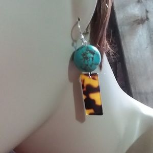 UNIQUE TORTOISESHELL TURQUOISE DROPS gold silver